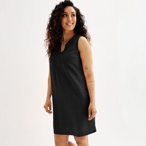 NWT Croft & Barrow mineral black embroidered split neck dress size XS